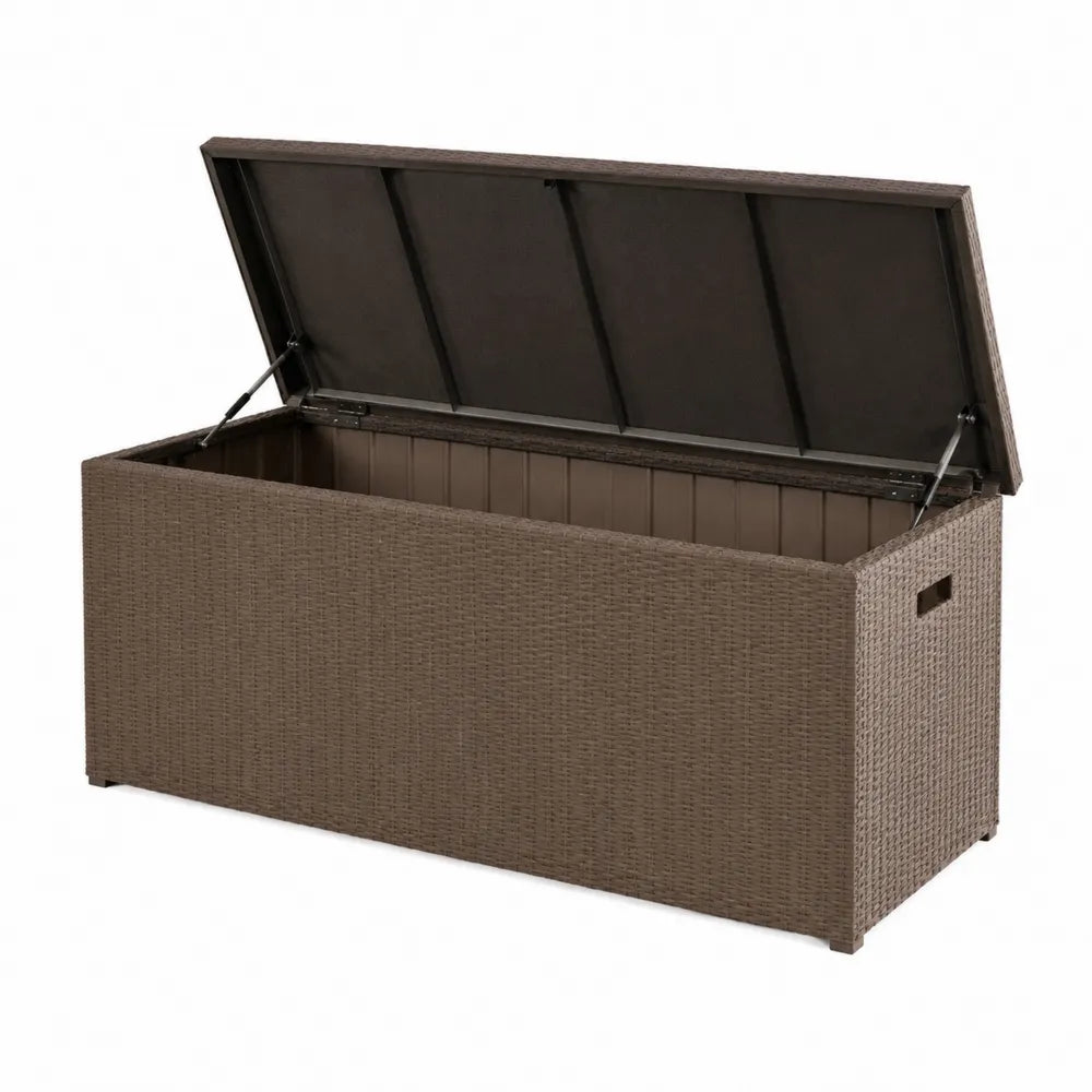 Baule da giardino in rattan sintetico marrone 150x60x70 cm