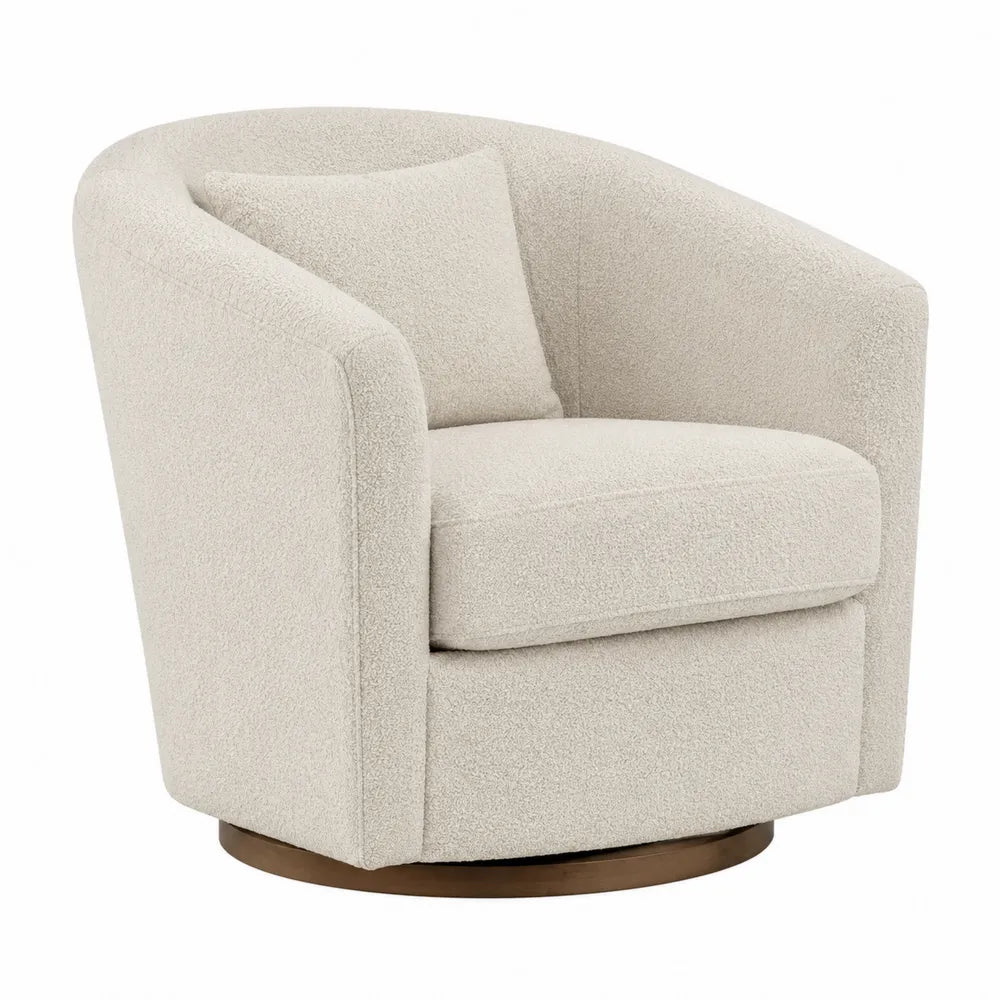 Poltrona girevole in tessuto bouclé beige con cuscino