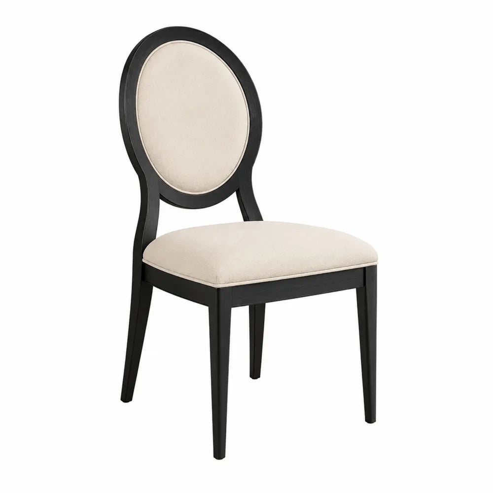 Sedia in Legno di Faggio con Rivestimento in Poliestere Nero e Beige