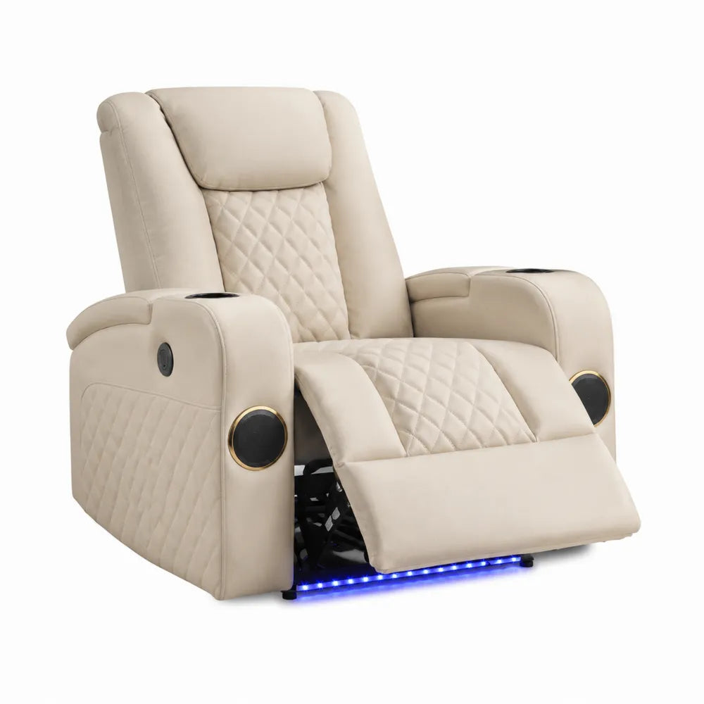 Poltrona Reclinabile in Pelle PU Beige con LED e Audio Integrato