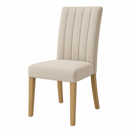 Sedia in legno e tessuto beige con gambe in legno