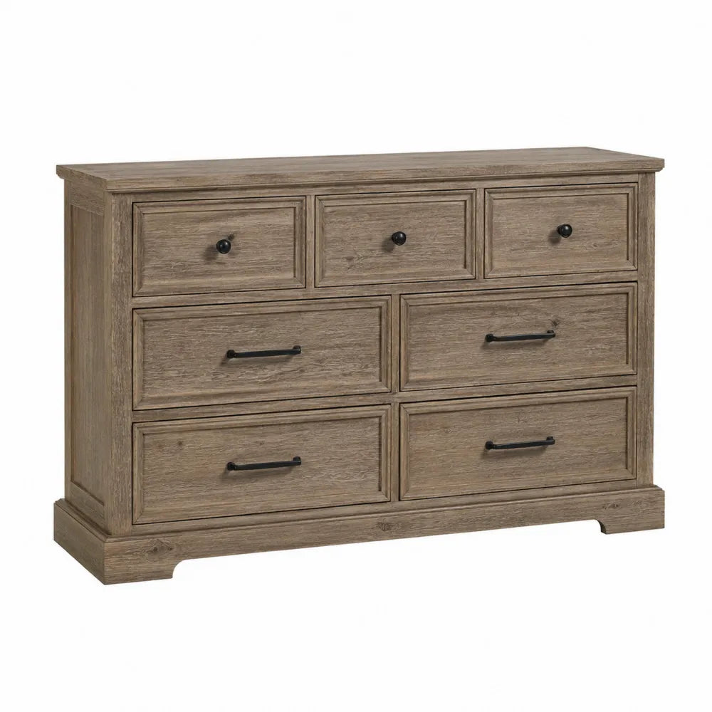 Cassettiera in legno di rovere chiaro con 7 cassetti