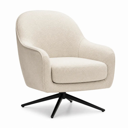 Poltrona girevole in bouclé beige con base in metallo