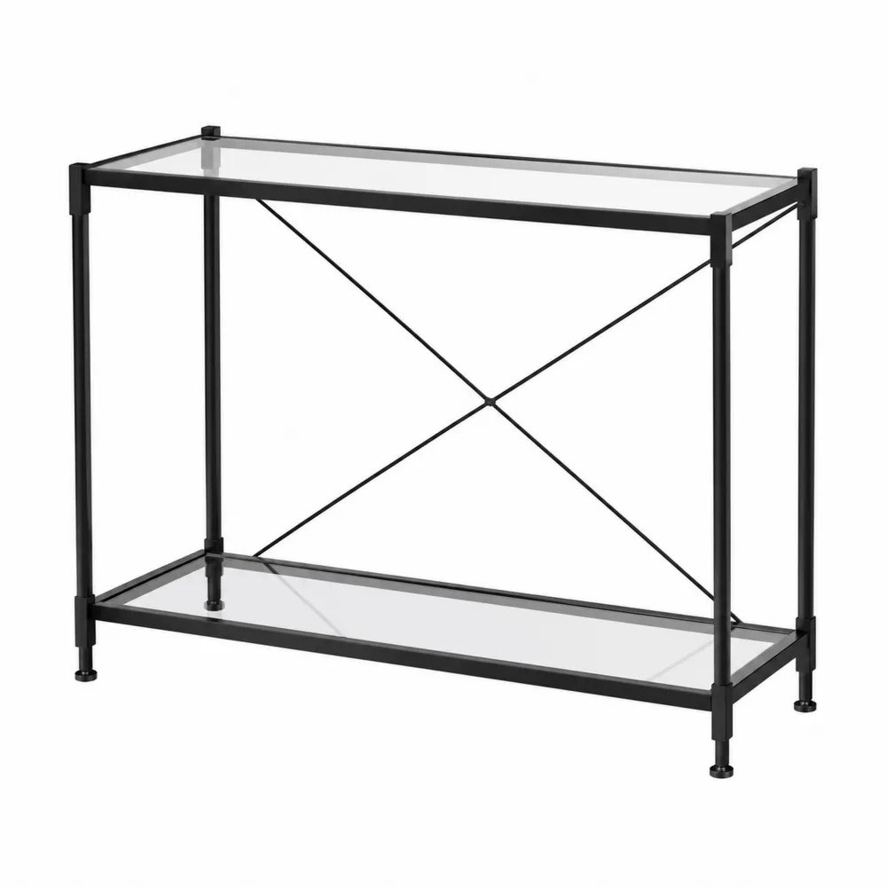 Consolle in vetro e metallo nero 120x40x80 cm