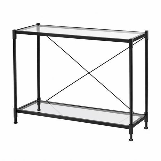 Consolle in vetro e metallo nero 120x40x80 cm