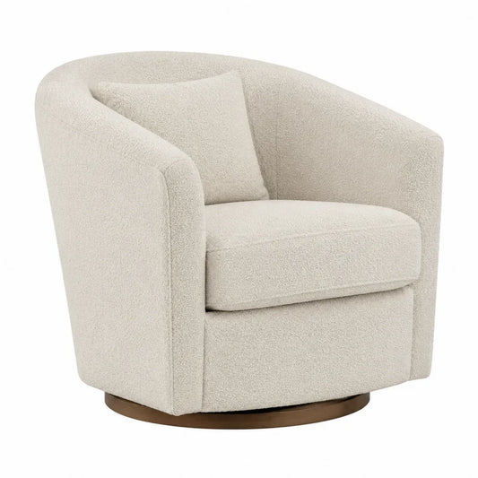 Poltrona girevole in tessuto bouclé beige con cuscino