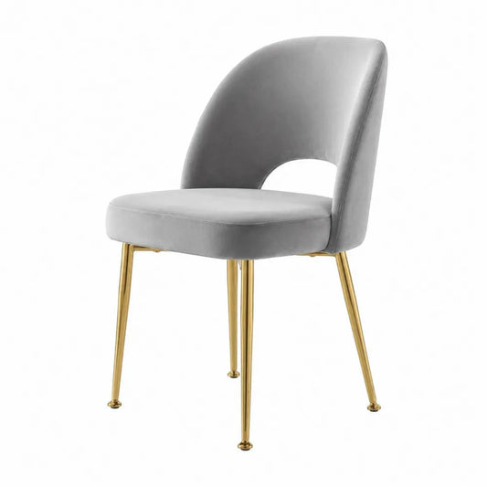 Sedia in velluto grigio con gambe in metallo dorato