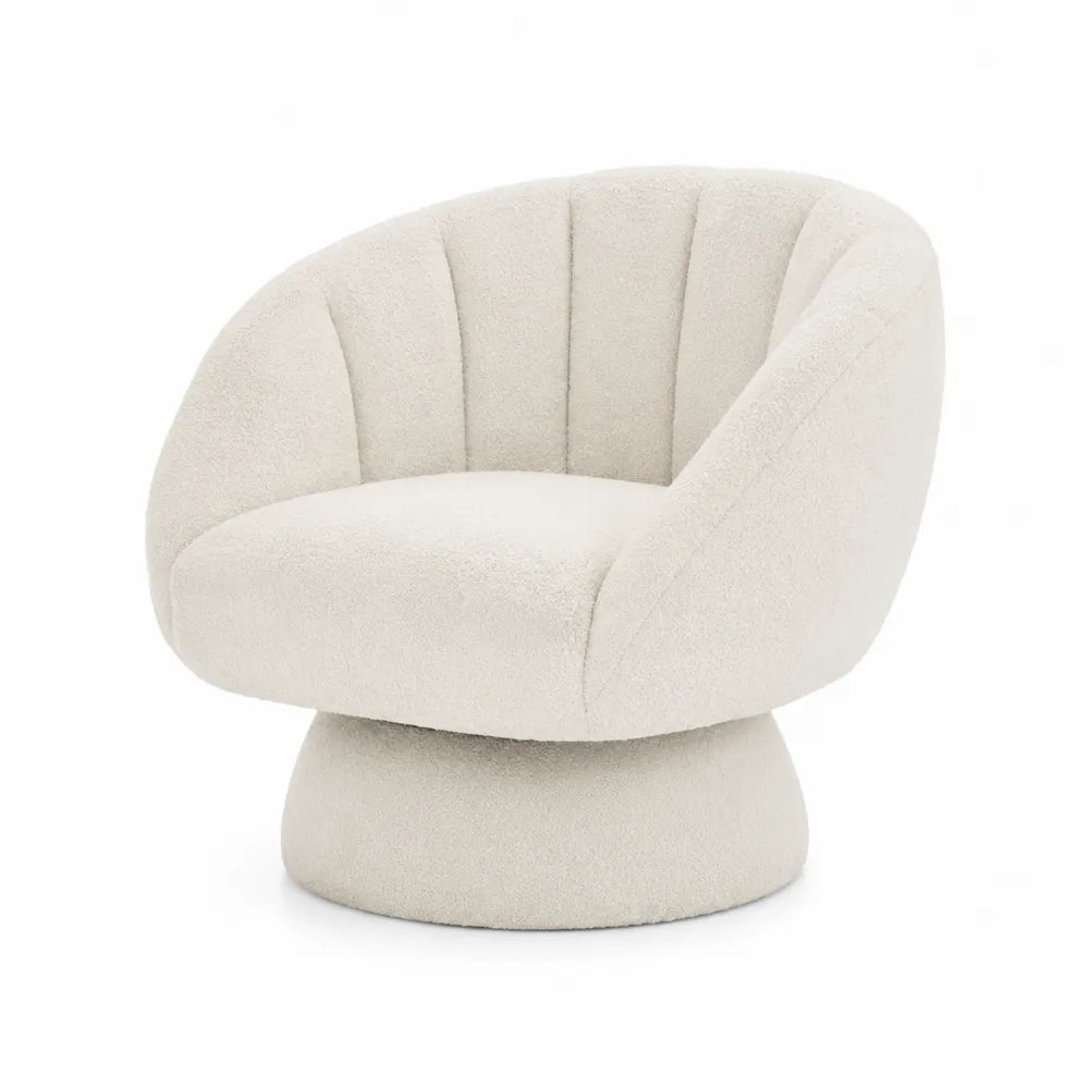 Poltrona in Tessuto Bouclé Crema con Base Girevole