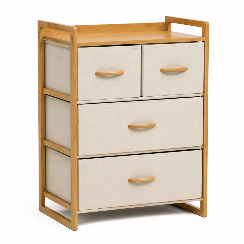 Cassettiera in Legno e Tessuto Beige