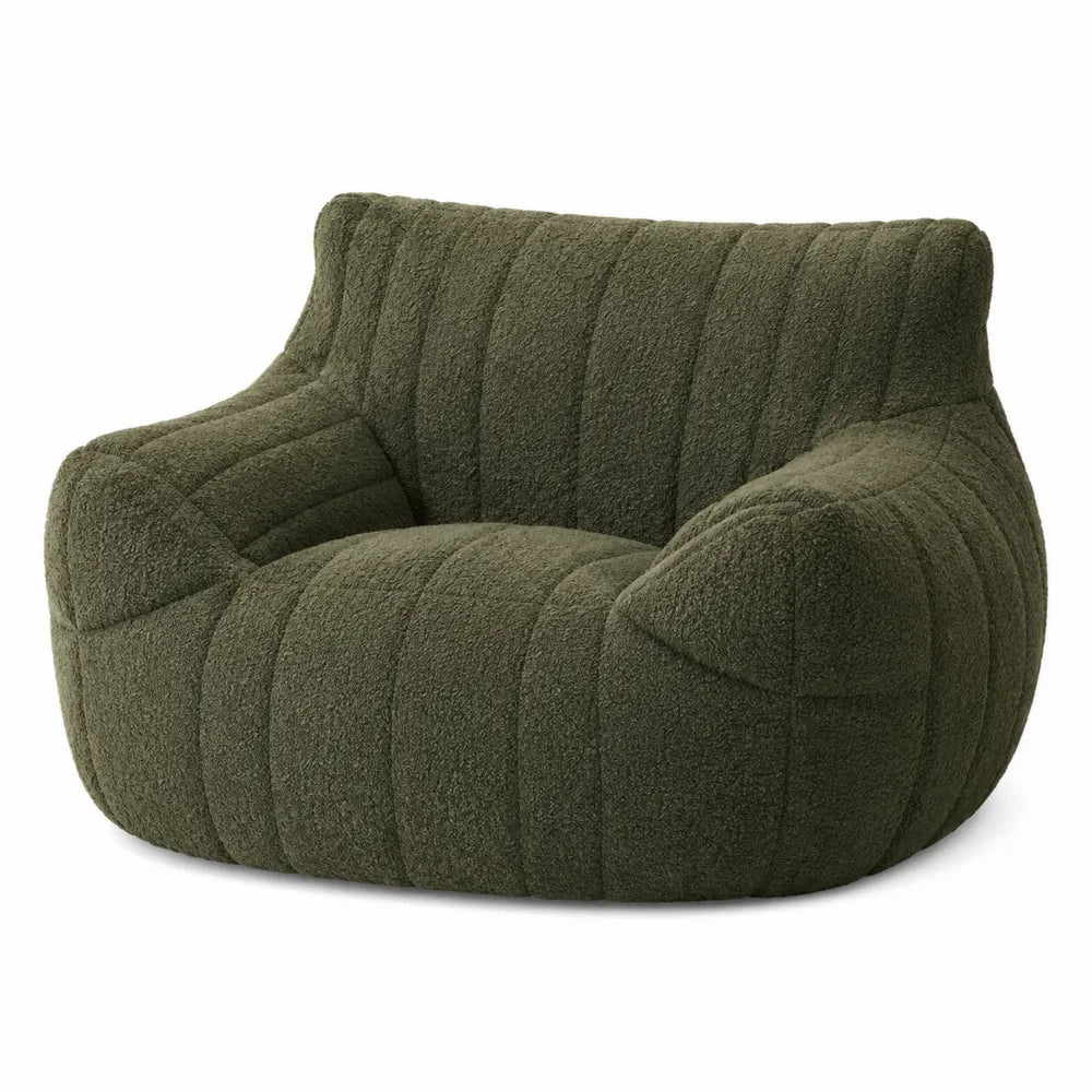 Poltrona Bouclé Imbottita Verde Oliva