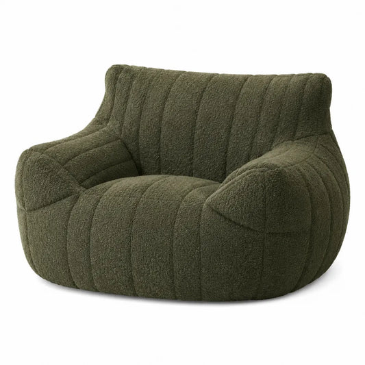 Poltrona Bouclé Imbottita Verde Oliva
